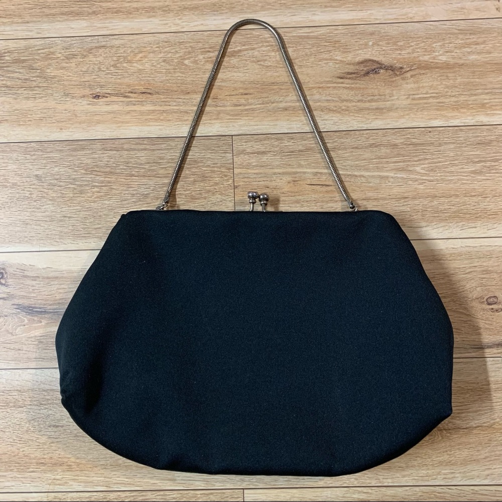 Vintage D-Val Purse Evening Bag Clutch Handbag Black Silver Chain Kisslock